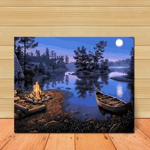 MOLEK DIY картина маслом по номерам Moom Night Lakeside пейзаж Живопись Ручная роспись Настенная картина произведение искусства для украшения спальни