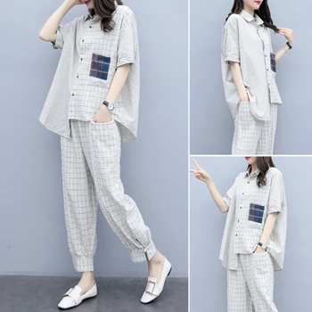 

Loose Korean New 2019 Conjunto Feminino Pocket Plus Size Irregular 2 Pcs Set Brief Single Breasted Vintage Two Piece Set