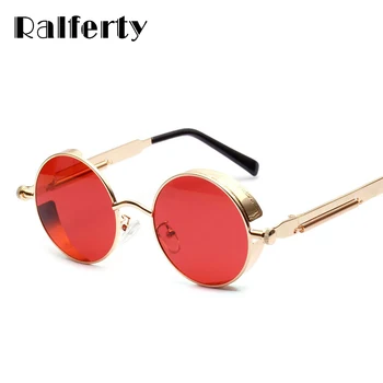 

Ralferty Steampunk Sunglasses Men Women Brand Designer Vintage Round Metal Sun Glasses Clear Red Lens Eyewear Retro Shades W1132