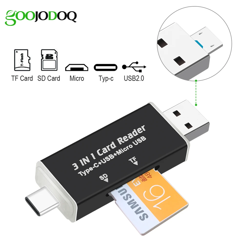 Mini 3 в 1 USB C OTG концентратор тип C/Micro USB/USB для Micro SD TF карт ридер Macbook Android телефон ПК