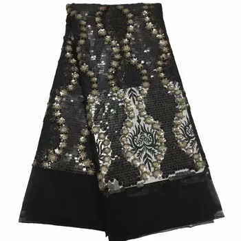 

Best Selling African Net Lace Fabric Black Nigerian Organza Laces Fabric 2019 High Quality Sequins Lace For Party Free shipping