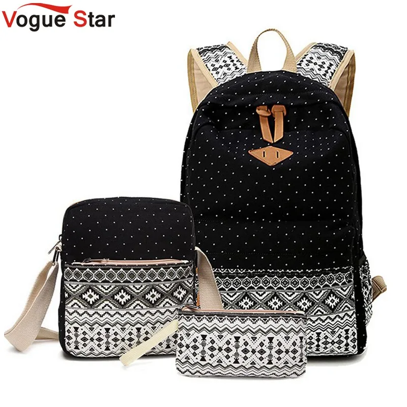 Vogue Star 3 PC Set Stylish Canvas Printing font b Backpack b font font b Women