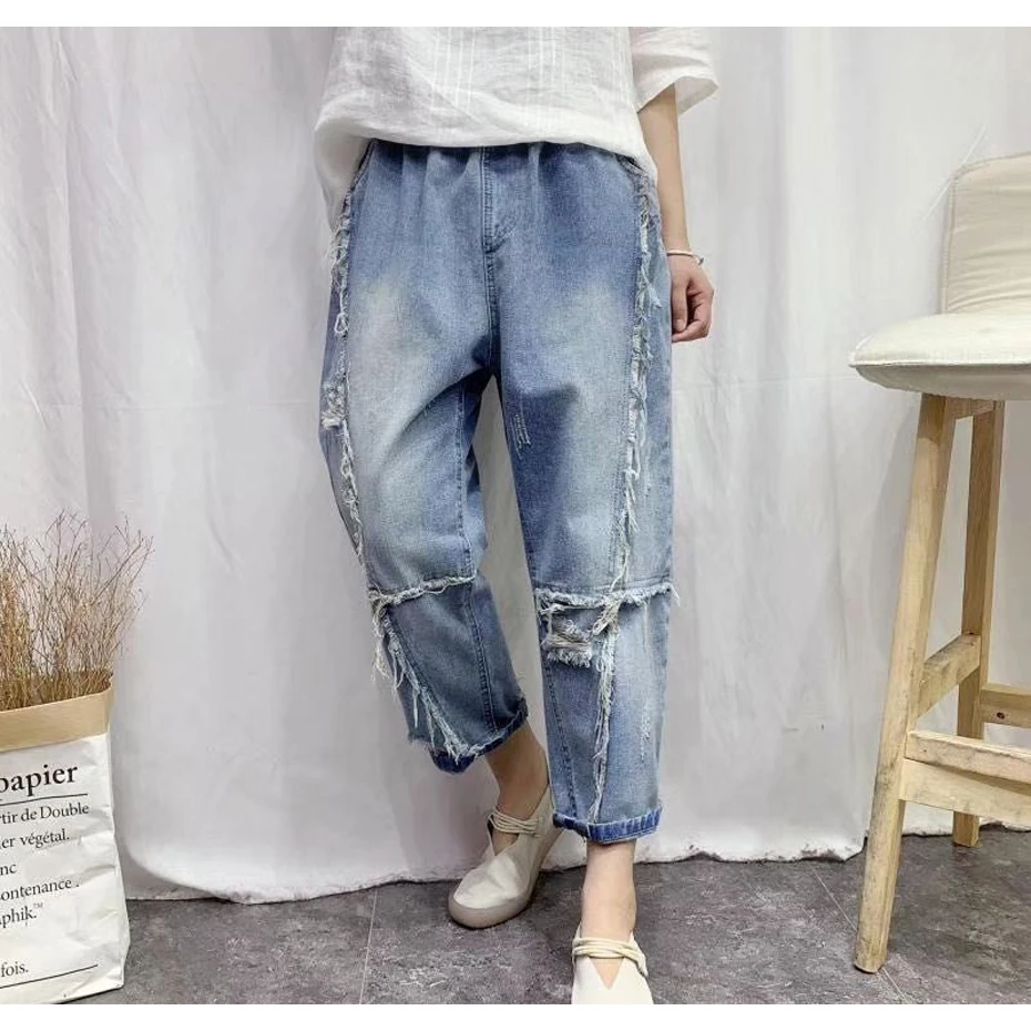 Женские джинсовые штаны, джинсы, прямые, большие, свободные, рваные, повседневные, винтажные, модные, для весны и лета, A70009