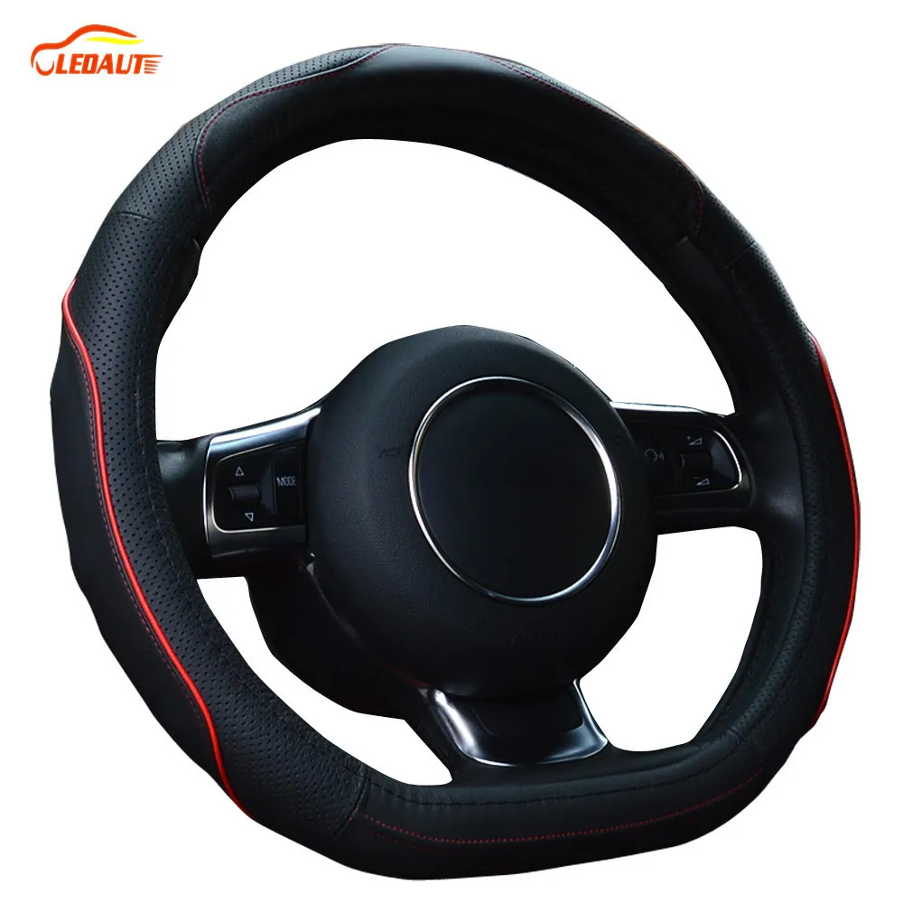 LEDAUT Leather Steering wheel Cover For Audi Golf BMW D Style Steering