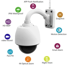 S610 960P HD Pan/Tilt/Zoom Dome IP Network Camera Wireless Outdoor Waterproof Micro 36 IR LEDs, Night visibility 18 meters