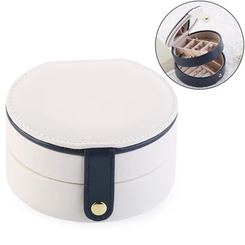 

Fashion Simple Girl Earrings Plate Jewelry Box Protable Leather Earrings Ring Multi-function Jewelry Storage Box with Mirror