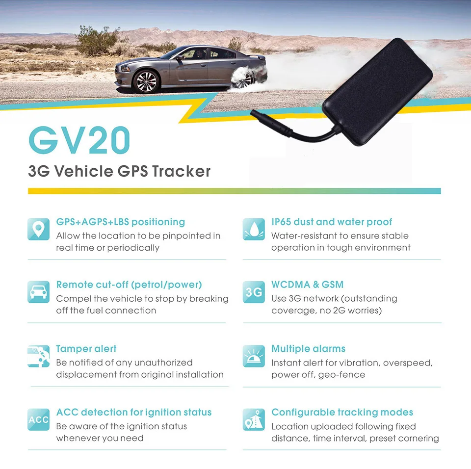 mini gps tracker GPS +AGPS + LBS tracker GV20 ACC detects power failure instant alerts with box gps locator