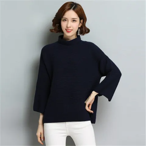 dark blue Большой размер,, козья шерсть, кашемир, Одноцветный, вязанный, для женщин, классический, в полоску, водолазка, Свободный пуловер, свитер, белый, 5 цветов, один и более размер - Цвет: dark blue