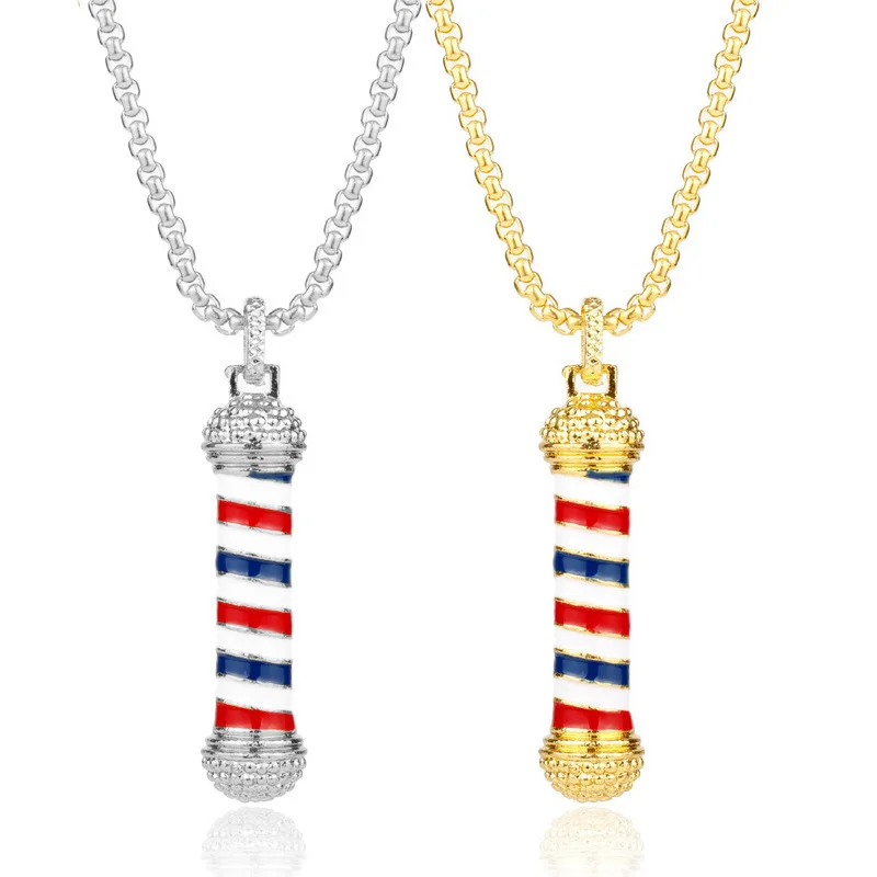

Barber Shop 3D Barber Pole Pendant Necklaces fashion long chain Necklace Barber Hairdresser souvenir Charm statement jewelery