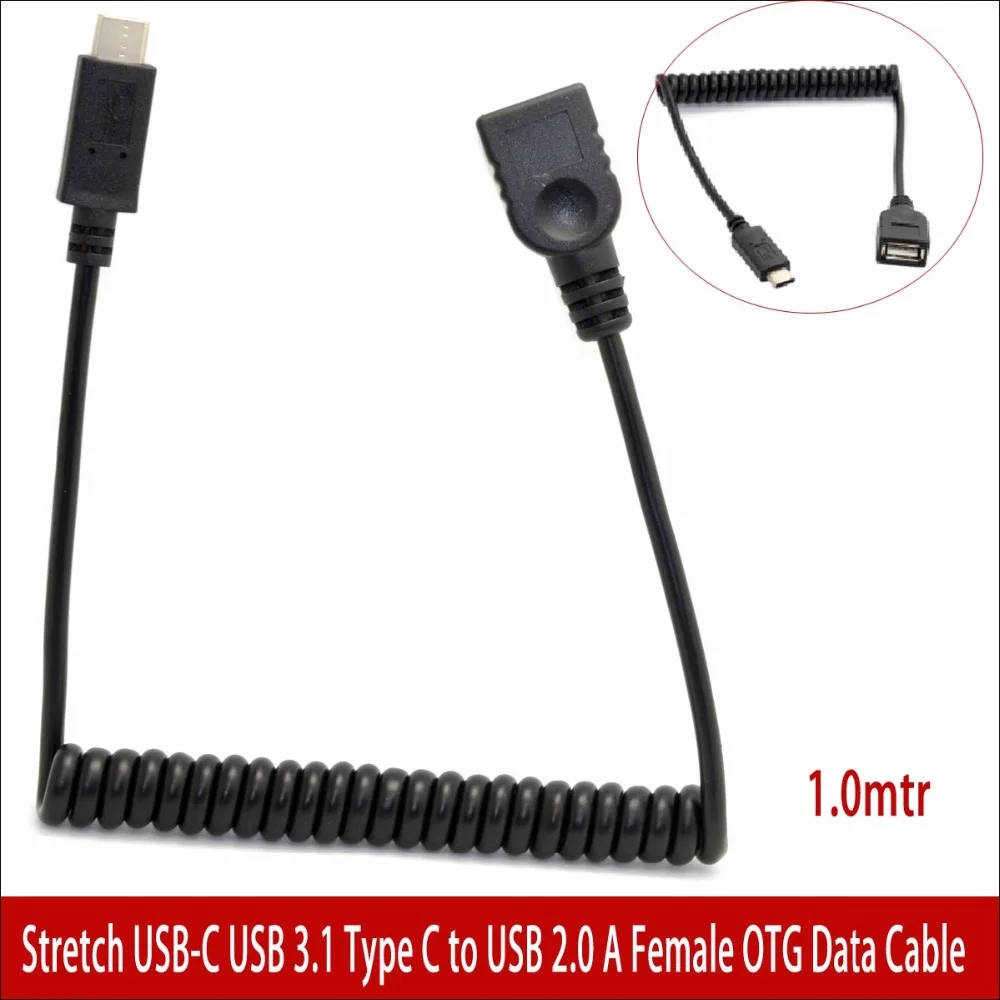 spiral USB C USB 3.1 Type C to USB 2.0 A Female OTG Data Cable retractable spiral usb type c