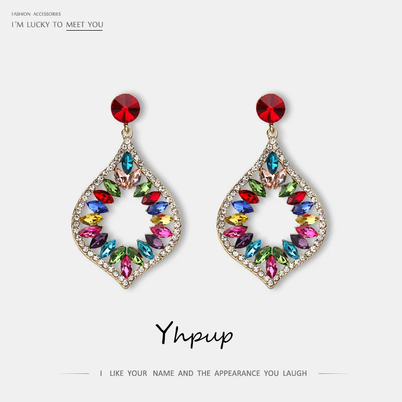 

Yhpup Trendy Colorful Rhinestone Crystal Geometric Dangle Earrings Luxury Classic Brincos for Female Wedding Jewelry Gift mujer