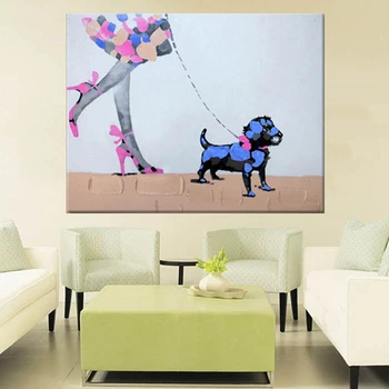 

Arthyx Art Hand Painted Animal Painting Pop Art Wall Picture Home Decoration Modern Girl And Dog Cartoon Oil Paintings On Canvas