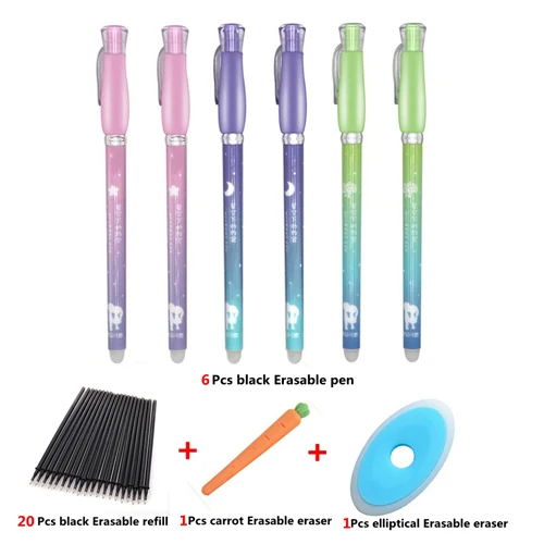 28pcs Black set A 28 шт./лот Kawaii стираемая ручка, набор стержней 0,38 мм стираемая ручка, синие Черные чернила, сменные офисные школьные принадлежности - Цвет: 28pcs Black set A