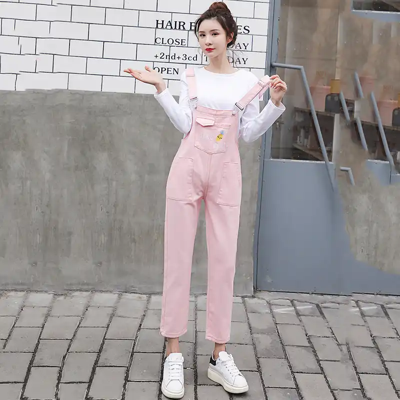 pink jeans jumpsuit