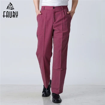 

Wholesale Men Black Red Striped Chef Work Uniform Cooking Long Pants Business Professional Cooker Waiter Workwear Trousers