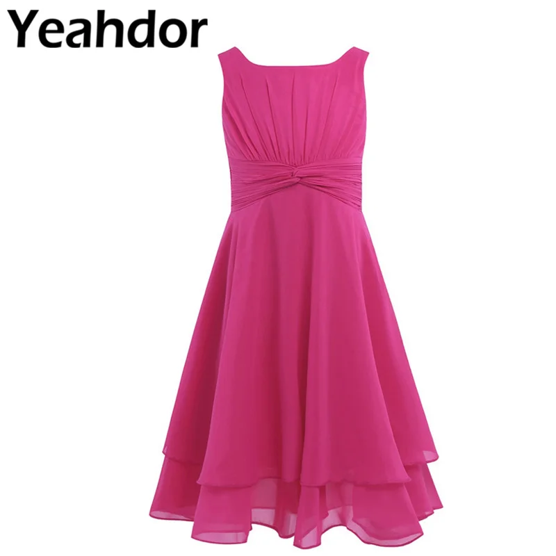 

Girls Chiffon Knotted Waist and Ruched Flower Girl Dress High-waisted Princess Pageant Wedding Birthday Party Summer Dresses