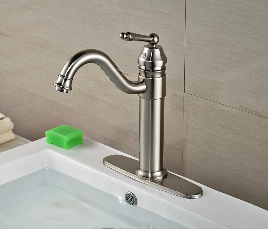 

Free Shipping !Nickle Brushed Deck Mounted Bathroom Basin Faucet Mixer Tap