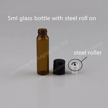 

300pcs 5ml amber roll on roller bottles for essential oils roll-on refillable perfume bottle deodorant containers with black lid