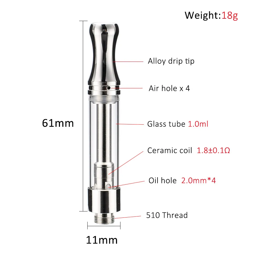 5pcs/Lot Promoting CBD Cartridges 1.0ml 61mm*11mm A-touch Electronic Cigarette Vaping Atomizers