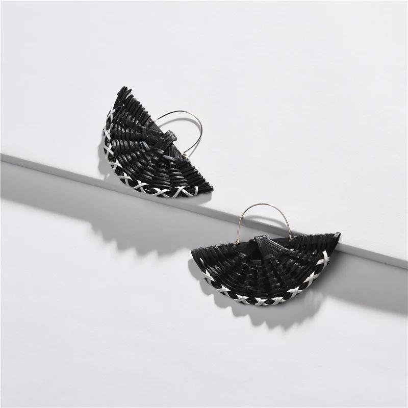 

Geometric Semicircle Rattan Weave Hoop Earrings For Women Basket Shape Handmade Woven Statement Earrings Jewelry