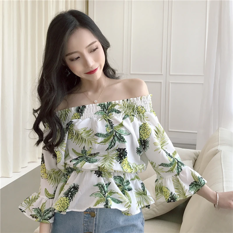 Retro Summer Holiday Chiffon Blouse Women Shirts Pineapple