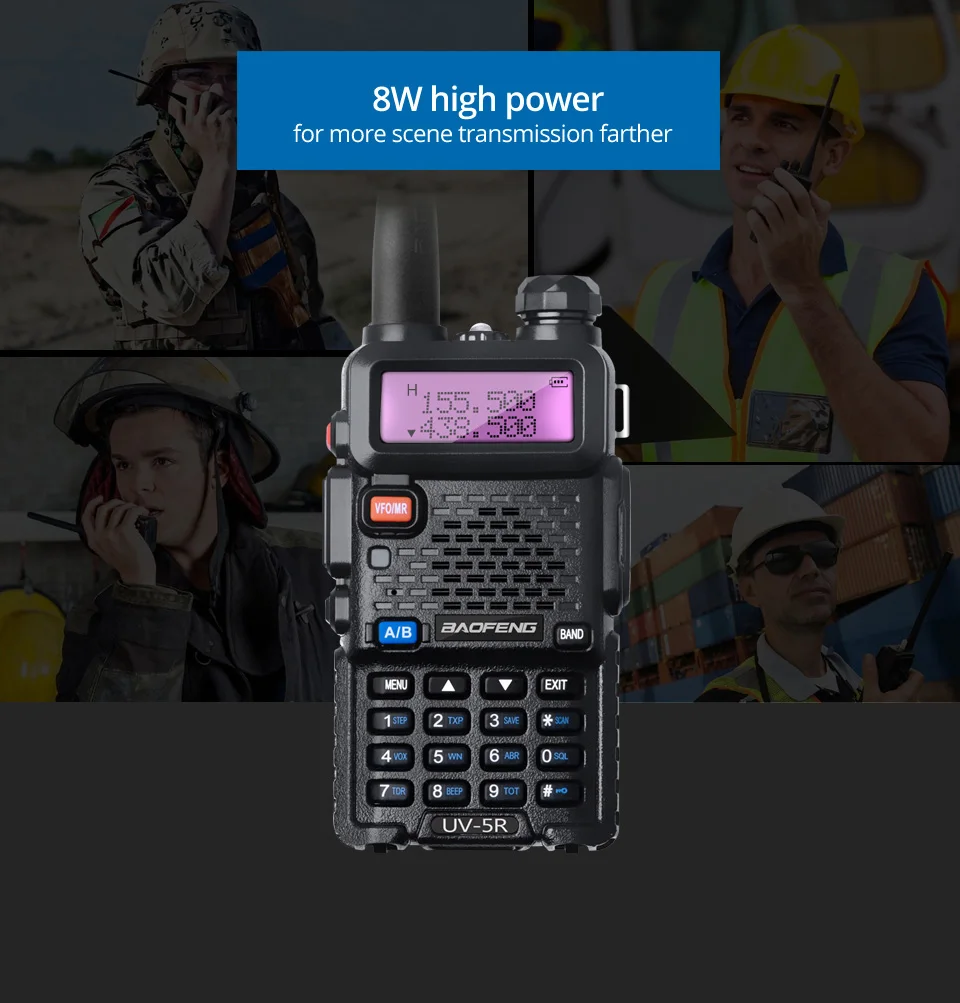 Baofeng UV-5R 8 Вт Walkie Talkie 10 км двухдиапазонный UV 5R Ham двухстороннее радио VOX фонарик ручной дальний портативный охотничий радиоприемник