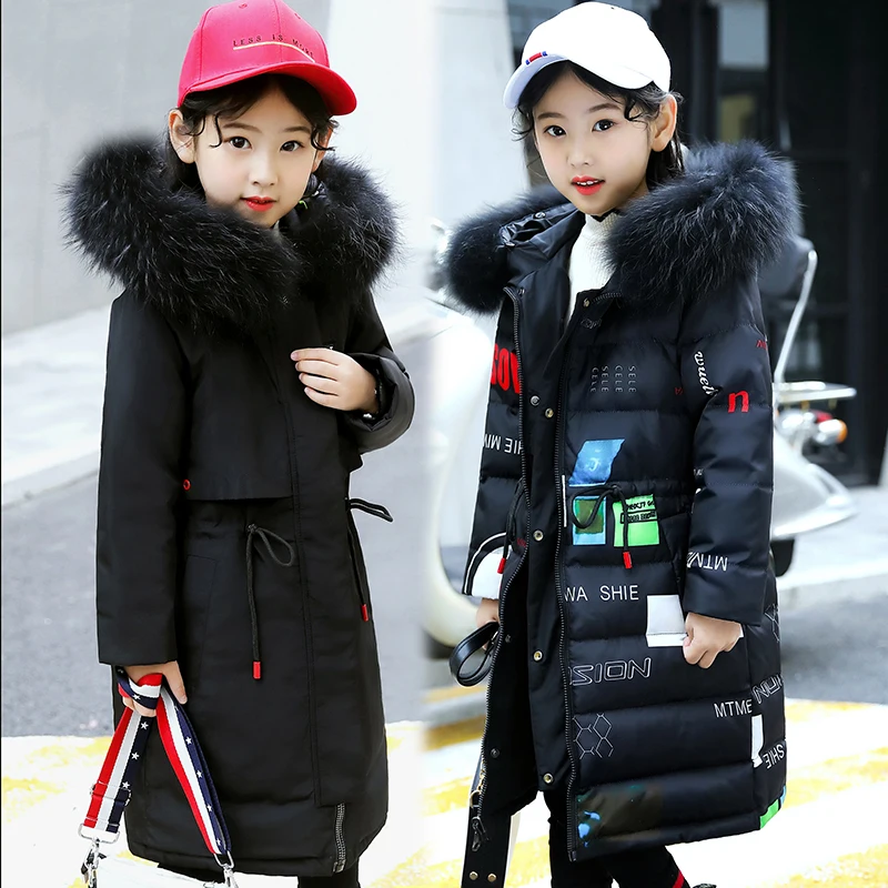 Ceny 5 16 lat dzieci dziewczyna dół kurtki zimowy gruby ciepły długi płaszcz futro szopa z kapturem dla dzieci odzież wierzchnia dwie strony mogą nosić