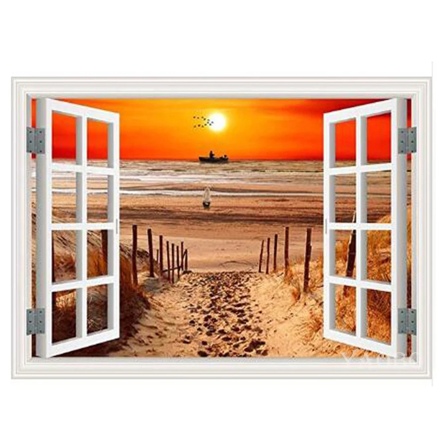 

DIY Diamond Painting window sunset seascape Cross Stitch 5D Needleworks Full square/round Diamond Embroidery Mosaic Handicraft