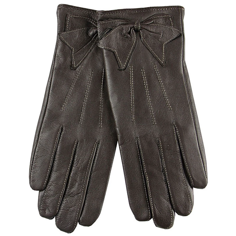 Женские перчатки из овечьей кожи, акция, ограниченная серия, перчатки с бантиком на запястье, модные однотонные перчатки из натуральной кожи для L055PQ-5