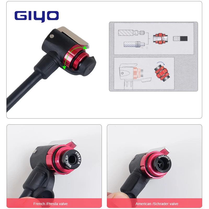 Giyo GM 631 насос для велосипеда 140PSI сплав инфлятора W/ Gauge 600 мм шланг складная ручка и