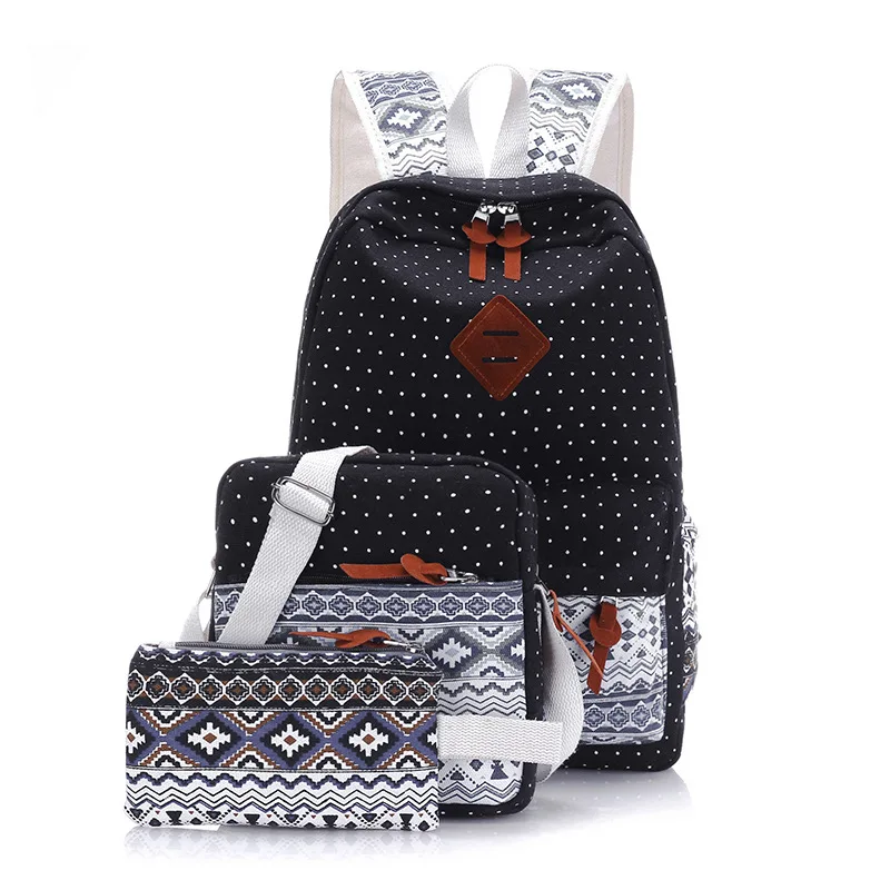 3 шт./компл. Повседневный Женский школьный рюкзак с принтом школьная сумка для сумки для девушек для путешествий Детский рюкзак для девочек школьные сумки для учеников Mochila - Цвет: Черный