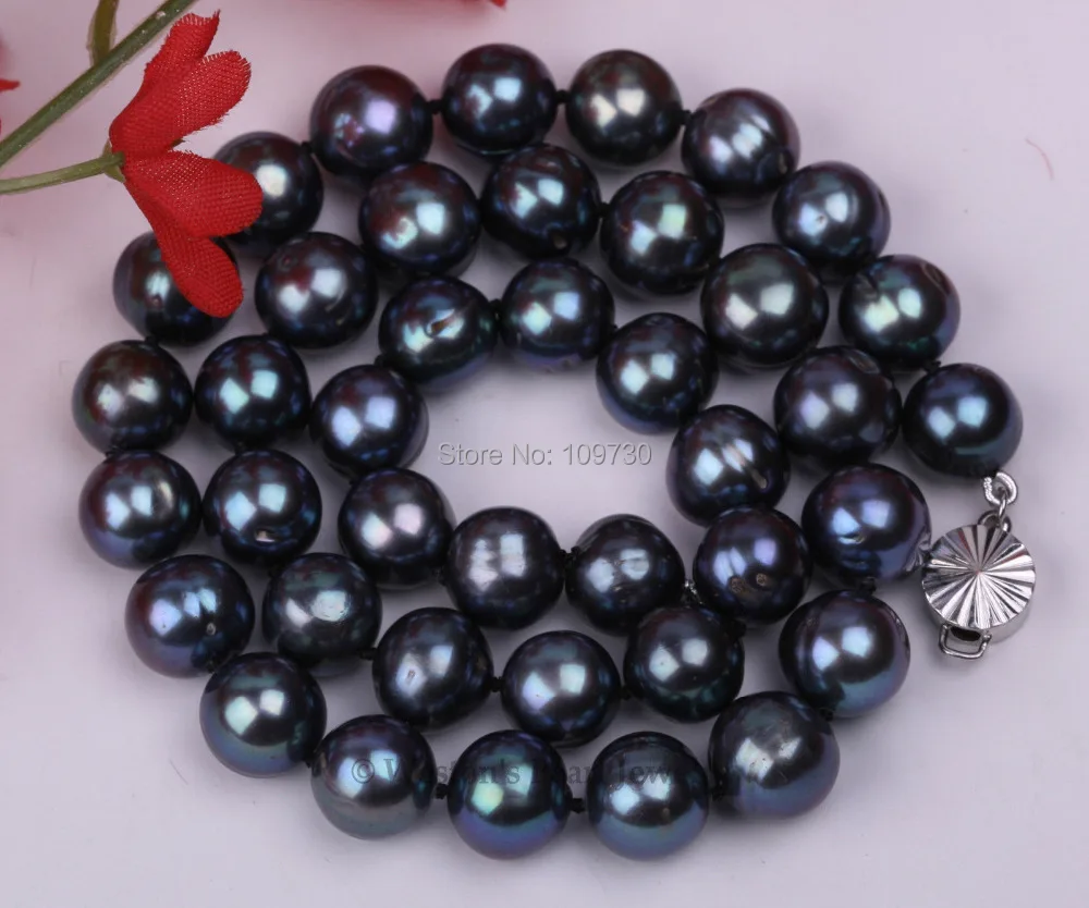 

Jewelry 002849 LARGE 9-9.5MM 17" GENUINE BLACK COLOR CULTURED FRESHWATER PEARL BEAD NECKLACE