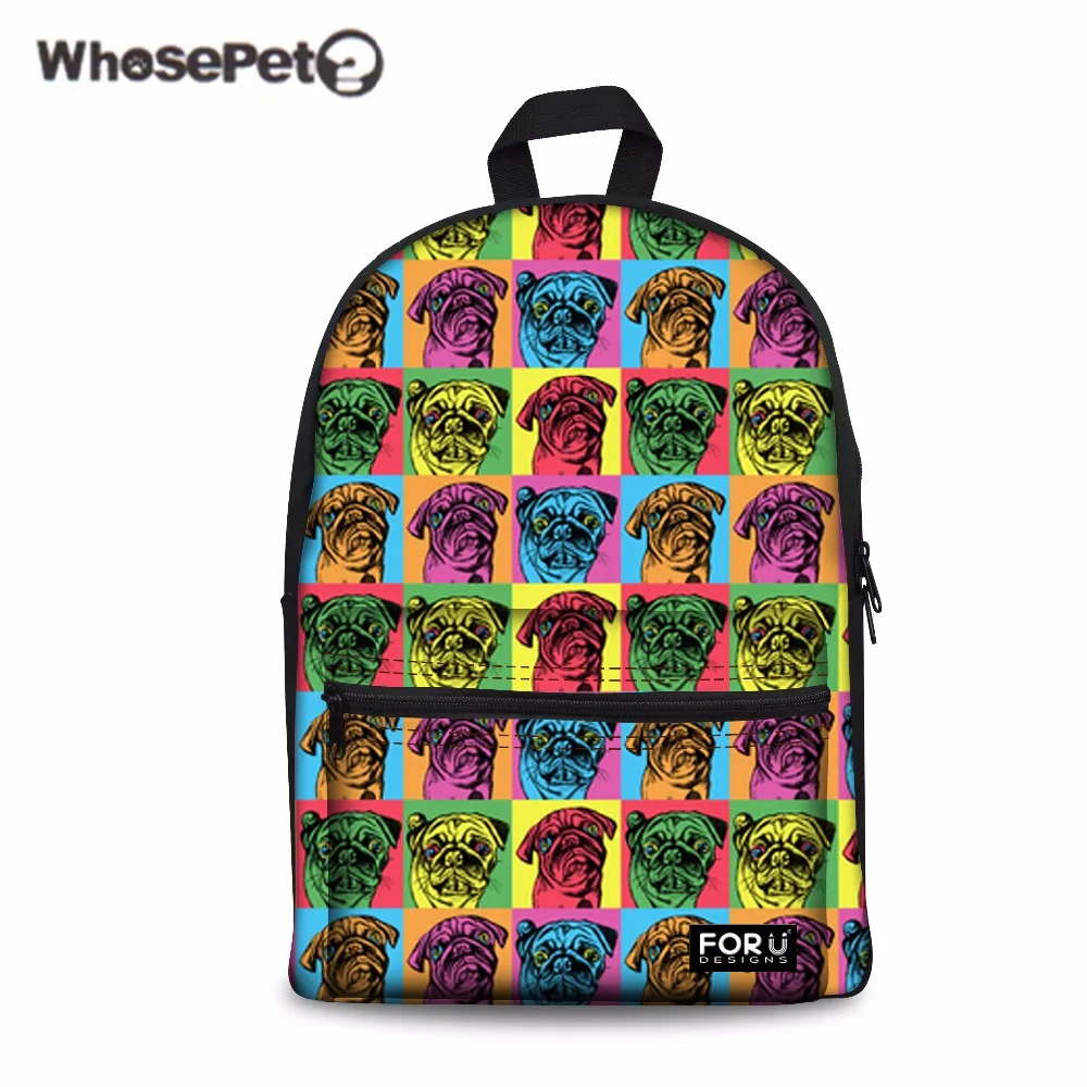 

WHOSEPET Cute Pug Dog Printing School Backpacks Women Canvas Shoulder Backpack Feminine Large Laptop Bagpack Girls Schoolbag