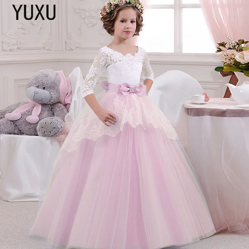 

Hot Flower Girl Lace appliques Dress Kids Dresses for Girl Princess birthday Party Ball Gown Children Christmas Clothing Wear