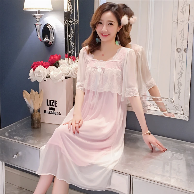 

Cotton Summer Sleep Dress 2019 Women Princess Five-Sleeve Sleeping Skirt Girls loose Sleepwear Nightdress Cute Female Nighties