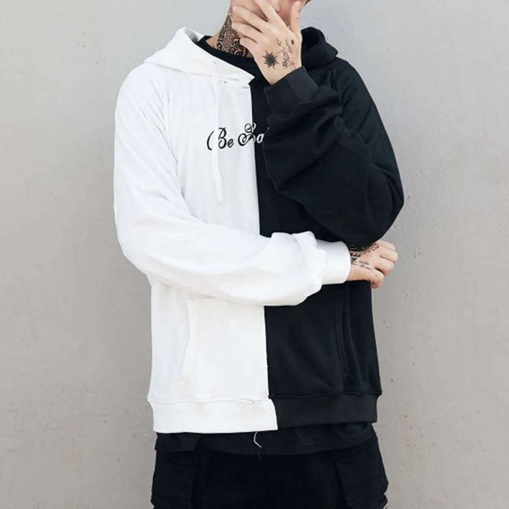 

Harajuku Be Happy Letter Print Mens Patchwork Hoodies Sweatshirts 2018 Autumn Smile Face Long Sleeve Hooded Pullover Jumper