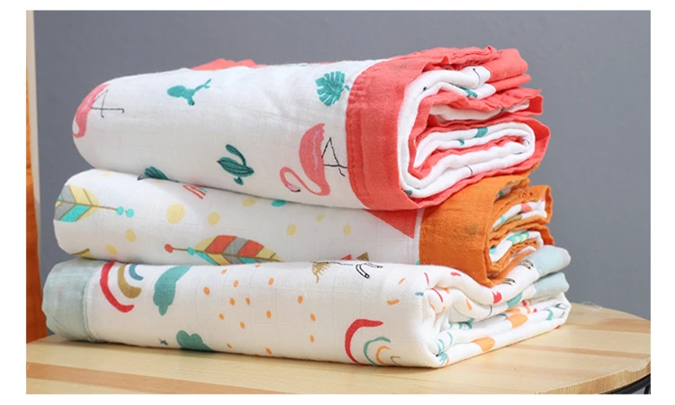New 4 Layers Bamboo Baby Muslin Blanket Newborn Swaddles Soft Cartoon Blankets Bath Gauze Infant Wrap Sleepsack Multi-use Diaper (10)