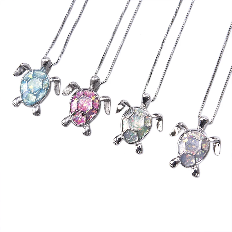 Cute Fire Opal Sea Turtle Pendant Choker Chain Necklace Ocean Collection Women Jewelry Gift New