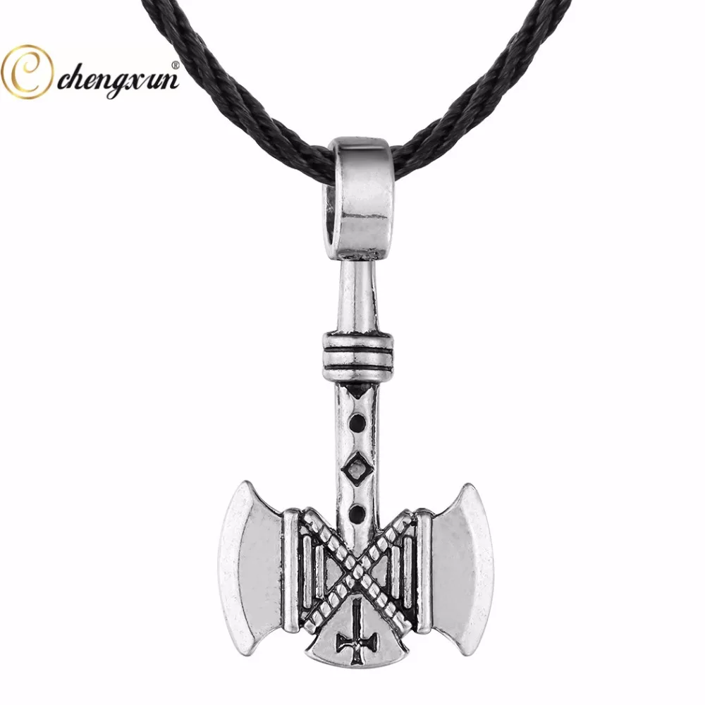 CHENGXUN мужской Viking боевой топор кулон с регулировкой черный шнур ожерелье в