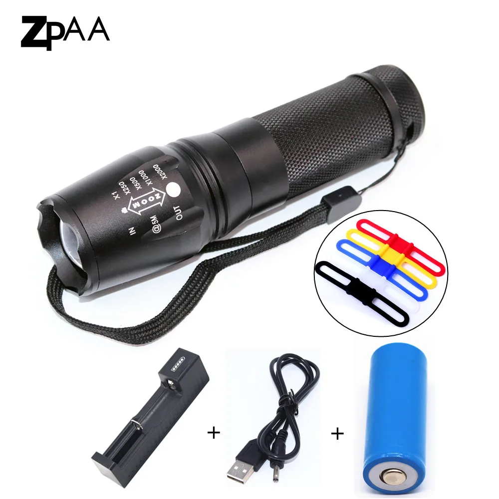 

26650 Battery LED Flashlight Torch XML T6 L2 8000LM 5 modes Waterproof Zoomable Portable Light Powerful Tactical Flash Light