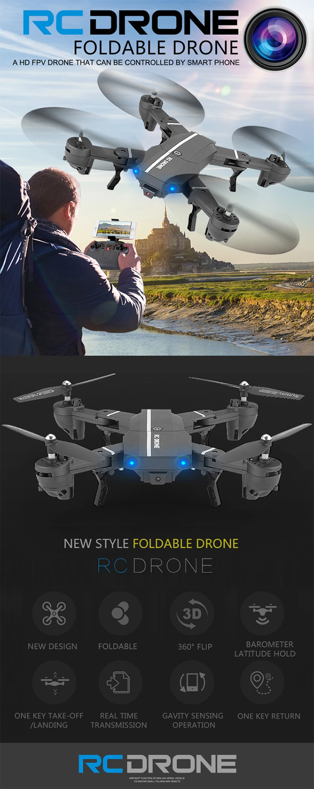 2MP Квадрокоптер с дистанционным управлением Drone HD Камера WI-FI FPV мини складной карманный Дрон для селфи с удержания высоты 6-Axis бесплатный подарок