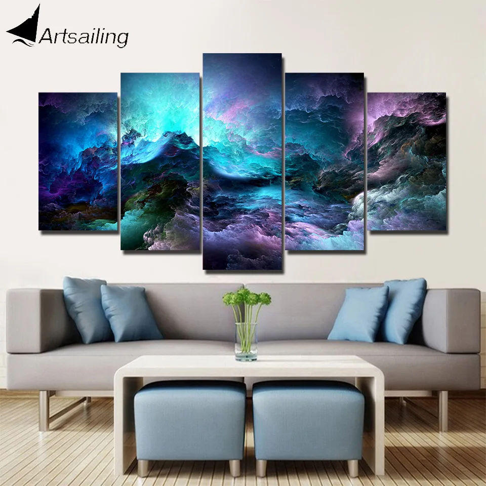 

ArtSailing Modular canvas wall art decoration abstract colors unreal clouds 5 Panel Painting posters and prints ny-1606