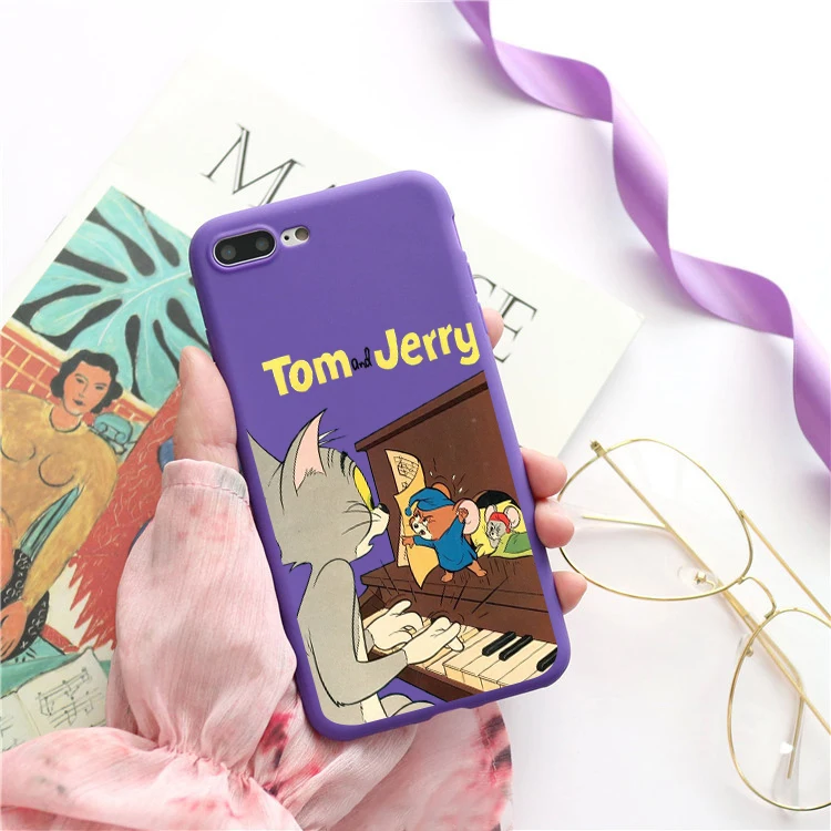 Fashion cartoon TOM AND JERRY Candy Color TPU Case phone For iphoneX 7 8 XS XR XSMAX Red Yellow purple Cover |