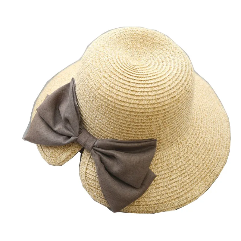 Лук соломенные шляпы Широкий Большой Брим floppy летняя пляжная шляпа от солнца