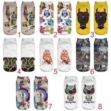 Унисекс Boho 3D красочная мультяшная Сова короткие носки-лодочки с низким вырезом цифровая печать ребра отделка летние дышащие чулки 8 видов стилей
