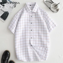 Лидер продаж футболка с коротким рукавом Для мужчин новые модные брендовые летние Для мужчин s рубашка Повседневное Slim Fit плед Мужская одежда офисная рубашка Для мужчин M-4XL