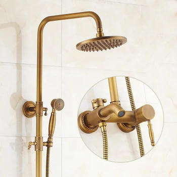 

Bathroom Retro antique copper Brass Bathtub Shower Set Wall Mounted Rainfall Shower Mixer Tap Faucet 3-functions Mixer Valve