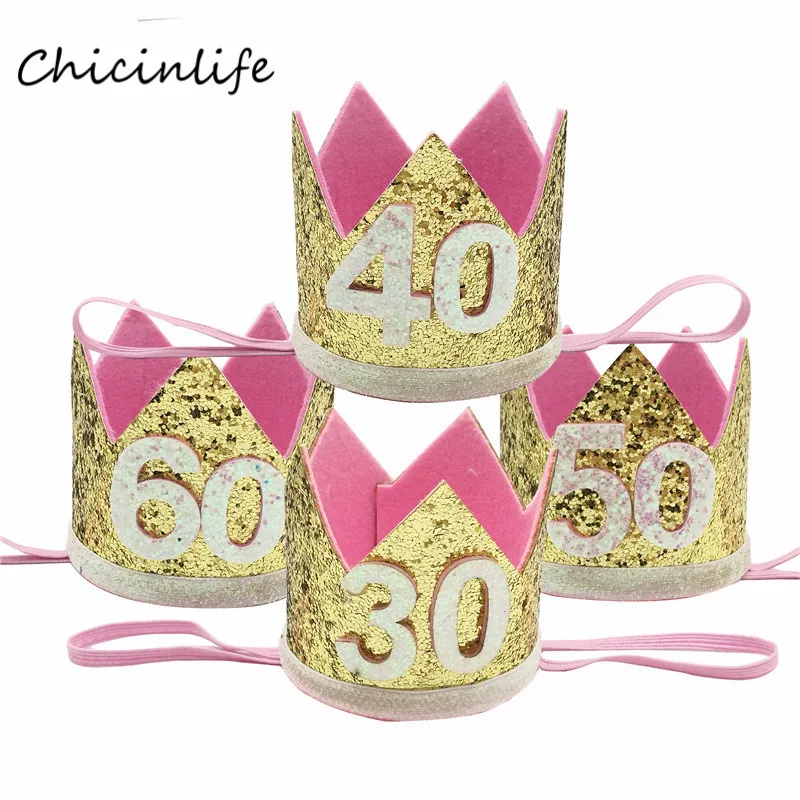 Chicinlife 30 40 50 60 повязка на голову с короной на день рождения для женщин 30th 40th 50th День рождения украшение для взрослых день рождения Юбилей шляпа