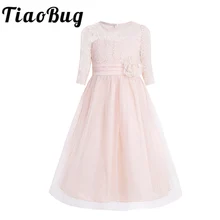 Цветочное кружевное Сетчатое платье с короткими рукавами и цветочным узором для девочек ТРАПЕЦИЕВИДНОЕ праздничное платье принцессы длиной до середины икры на день рождения, свадьбу SZ 4-14