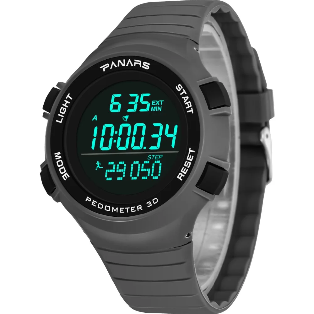 

PANARS Sport Pedometer 3D Digital Watch Men Waterproof Diving Watches Clock 12/24 Hours Outdoor Chronograph Wristwatch Male 8110